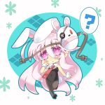  1girl ? animal_ears black_legwear bunny_mask bunnysuit chibi detached_collar hata_no_kokoro high_heels highres leotard long_hair mask necktie pantyhose pink_eyes pink_hair rabbit_ears short_hair solo touhou wrist_cuffs 