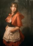  1girl apron brown_hair highres imai_takahiro looking_away realistic traditional_media waist_apron watercolor_(medium) 