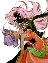  2girls aiguillette bike_shorts black_eyes black_jacket black_skin closed_eyes colored_skin crying dark-skinned_female dark_skin dip_(dance_move) dress epaulettes faceless faceless_female frilled_dress frilled_jacket frills full_body glasses highres himemiya_anthy holding holding_sword holding_weapon jacket l4y1a_laya long_hair long_sleeves looking_at_viewer multiple_girls pink_hair purple_hair red_dress red_shorts round_eyewear short_hair shorts shoujo_kakumei_utena simple_background sleeveless sleeveless_dress solid_circle_eyes streaming_tears sword sword_of_dios tears tenjou_utena weapon white_background white_wrist_cuffs wrist_cuffs 