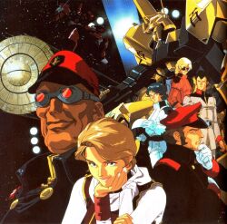  1980s_(style) 1990s_(style) 1girl aeug bald bask_om beam_rifle black_hair blue_hair bright_noa brown_hair cable earth_federation energy_gun galbaldy_beta goggles green_eyes gundam hat hyaku_shiki kamille_bidan kitazume_hiroyuki lila_milla_rira looking_at_viewer mecha mecha_pilot_suit military_hat military_rank_insignia military_uniform mobile_suit mullet o&#039;neill_cylinder official_art quattro_bajeena radio_antenna retro_artstyle robot scan science_fiction shirt sideburns smirk solar_panel_wings sunglasses titans_(gundam) traditional_media vest weapon white_shirt wristband zeta_gundam 