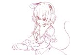  1girl animal_ears grey_hair hamira-ze monochrome mouse mouse_ears nazrin short_hair simple_background solo tail touhou white_background 