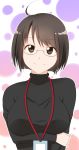  1girl absurdres ahoge breasts brown_eyes brown_hair female glasses highres large_breasts servant_x_service short_hair smile solo sweater taut_clothes taut_shirt turtleneck x&amp;x&amp;x yamagami_lucy 