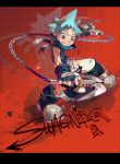  1boy b.i.a black_eyes black_star blue_hair chain fingerless_gloves gloves kusarigama sickle solo soul_eater weapon 