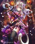  1girl absurdres anatamouta animal_ears black_legwear breasts cat_ears cat_tail detached_sleeves grey_hair highres tail thighhighs thousand_emperors whip yellow_eyes 