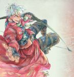  1boy archer bow_(weapon) brown_eyes dark_skin fate/stay_night fate_(series) marker_(medium) ousaka_tama solo traditional_media weapon white_hair 