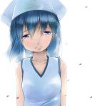  1girl blue_eyes blue_hair dress earphones hat heiya ikamusume shinryaku!_ikamusume short_hair tears 