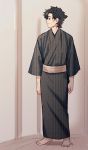  1boy barefoot black_hair emiya_kiritsugu fate/zero fate_(series) japanese_clothes kimono smile solo tam_(cuq) 