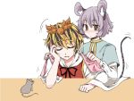2girls animal_ears blonde_hair closed_eyes grey_hair hamira-ze mouse mouse_ears mouse_tail multiple_girls nazrin short_hair simple_background tail tail_raised toramaru_shou touhou white_background