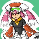  1girl borockman call_(mighty_no._9) goggles goggles_on_head hat long_hair mighty_no._9 pink_eyes pink_hair robot solo twintails wide_sleeves 