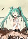  1girl aqua_hair closed_eyes elbow_gloves gloves hands_clasped hatsune_miku highres long_hair rongyuedd solo twintails vocaloid 
