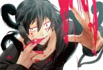  1boy azuma_(1009ace) black_hair blood fangs headphones highres kagerou_project konoha_(kagerou_project) outer_science_(vocaloid) red_eyes short_hair short_ponytail snake solo white_background 