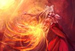  1girl fire fujiwara_no_mokou gracehoo highres long_hair red touhou 