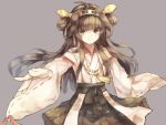  1girl ahoge brown_eyes brown_hair detached_sleeves hairband headgear kantai_collection kongou_(kantai_collection) long_hair personification simple_background smile snow_(snow1993) solo wide_sleeves 