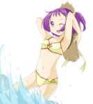  1girl bikini hat ojamajo_doremi purple_hair segawa_onpu short_hair side_ponytail solo straw_hat swimsuit tsukasa_0913 violet_eyes wink 