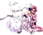  1boy 1girl bandana desert_eagle flipped_hair gun handgun meryl_silverburgh metal_gear metal_gear_solid official_art shinkawa_youji short_hair sitting solid_snake tank_top weapon 