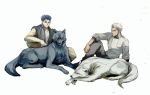  2boys archer blue_hair crimo dark_skin fate/stay_night fate_(series) lancer long_hair multiple_boys ponytail white_hair wolf 