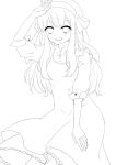  1girl dress highres kagerou_project kamyu_(okumu-raou) lineart long_hair mary_(kagerou_project) monochrome smile solo 