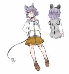  1girl animal_ears grey_hair hamira-ze hands_in_pockets looking_at_viewer mouse_ears mouse_tail nazrin red_eyes short_hair simple_background solo tail touhou turn_around white_background 