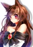  1girl animal_ears bare_shoulders breasts brown_hair bust cleavage collarbone gem imaizumi_kagerou long_hair red_eyes solo suzuka_sario touhou wolf_ears 