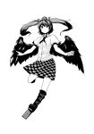  1girl absurdres checkered checkered_skirt geta hat highres himekaidou_hatate long_hair looking_at_viewer monochrome simple_background skirt solo tengu-geta tokin_hat touhou twintails white_background wings yokohachi 