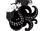  1girl black_hair closed_eyes long_hair monster_girl negiusagi octopus original school_uniform serafuku tentacles 