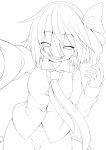  1girl eichi_yuu highres lineart looking_at_viewer monochrome open_mouth rumia short_hair smile solo touhou 