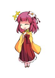  1girl chibi chibi_only commentary_request dairi flower full_body hair_flower hair_ornament hakama hand_up hieda_no_akyuu japanese_clothes kimono large_variant_set medium_hair meiji_schoolgirl_uniform pink_hair red_hakama sandals socks solo tachi-e touhou transparent_background variant_set white_flower white_socks wide_sleeves 