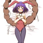  1girl a-ktoo animal_ears bunnysuit choker fishnet_pantyhose fishnets from_above lying pantyhose purple_hair rabbit_ears red_eyes rope short_hair tears touhou wrist_cuffs yasaka_kanako 