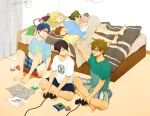  1girl 5boys black_hair blonde_hair blue_eyes blue_hair boxers brown_hair closed_eyes free! glasses hazuki_nagisa multiple_boys nanase_haruka_(free!) ryuugazaki_rei short_hair sleeping stuffed_animal stuffed_dolphin stuffed_toy tachibana_makoto tachibana_ran_(free!) tachibana_ren_(free!) underwear 