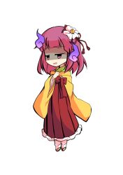  1girl chibi chibi_only commentary_request dairi flower full_body hair_flower hair_ornament hakama hand_up hieda_no_akyuu japanese_clothes kimono large_variant_set medium_hair meiji_schoolgirl_uniform pink_hair red_hakama sandals socks solo tachi-e touhou transparent_background variant_set white_flower white_socks wide_sleeves 