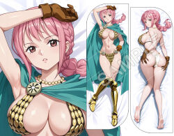  armor ass barefoot bikini_armor brown_eyes brown_gloves dakimakura_(medium) gloves looking_at_viewer one_piece parted_lips pink_hair rebecca_(one_piece) thighs 
