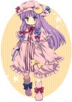  1girl blush book crescent hair_ribbon hat hat_ribbon long_hair matsusaka_gyuu patchouli_knowledge purple_hair ribbon solo touhou violet_eyes 