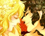  1boy 1girl andre_grandier black_hair blonde_hair closed_eyes colored_eyelashes couple doily hand_on_another&#039;s_chin inahachi long_hair oscar_francois_de_jarjayes profile touching versailles_no_bara 