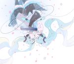  aqua_eyes aqua_hair dual_persona gomi_chiri hatsune_miku hug long_hair necktie twintails upside-down vocaloid 