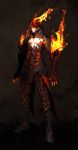  1boy armor claws fire highres orange_eyes solo 