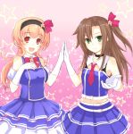  2girls alternate_costume brown_hair choujigen_game_neptune compa fuji_kakei green_eyes hair_ornament idol if_(choujigen_game_neptune) long_hair multiple_girls pink_eyes pink_hair 