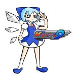  (9) 1girl blue_dress blue_hair bow cirno dress hair_bow ice ice_wings mighty_no._9 parody peter_barton salute short_hair solo touhou wings 