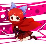  1girl bow cape hair_bow highres kneeling red_eyes redhead sekibanki shirt skirt solo touhou yamabuki_(yusuraume) 