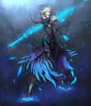  1boy blade_&amp;_soul blue_eyes claws feathers highres solo white_hair 