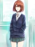  aku_no_hana cardigan inaba-no-kuni-tottori open_collar redhead school_uniform short_hair skirt solo tokiwa_aya_(aku_no_hana) 