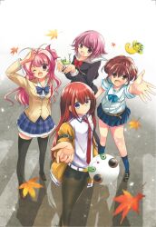  1girl 4girls arm_belt artist_request belt black_pantyhose black_shorts black_thighhighs blazer blue_bow blue_skirt bow bowtie braid breast_pocket breasts brown_eyes brown_hair brown_jacket brown_shoes buttons chaos;child chaos;head chest_bow chocura99 chuo_tanegashima_high_school_uniform collared_shirt cropped_jacket cropped_shirt double-breasted dress_shirt dress_vest gero-froggy hair_between_eyes hair_bow hair_over_shoulder half_up_braid hekiho_academy_school_uniform high-waist_skirt high_ponytail highres jacket jacket_partially_removed lapels leather_belt loafers long_hair long_sleeves makise_kurisu miniskirt multiple_girls necktie notched_lapels one_side_up onoe_serika pantyhose phinx_(robotics;notes) pink_eyes pink_hair plaid_bow plaid_bowtie plaid_clothes plaid_necktie plaid_skirt pleated_skirt pocket ponytail ponytail_with_braided_base purple_bow purple_bowtie purple_skirt purple_trim red_bow red_necktie robotics;notes sailor_collar sakihata_rimi school_emblem school_uniform science_adventure senomiya_akiho shirt shoes short_sleeves shorts skirt small_breasts steins;gate suimei_academy_school_uniform thigh-highs upa_(steins;gate) violet_eyes white_belt white_sailor_collar white_shirt 