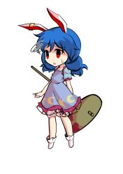  1girl animal_ears bloomers blue_dress blue_hair chibi chibi_only commentary_request dairi dress full_body kine large_variant_set mallet puffy_short_sleeves puffy_sleeves rabbit_ears seiran_(touhou) short_dress short_sleeves socks solo tachi-e touhou transparent_background variant_set white_bloomers white_socks 