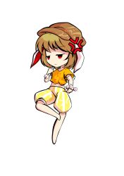 1girl animal_ears barefoot blonde_hair chibi chibi_only commentary_request dairi dango flat_cap floppy_ears food full_body hat holding large_variant_set midriff navel orange_shirt pants parody rabbit_ears ringo_(touhou) shirt skewer solo style_parody tachi-e touhou transparent_background variant_set wagashi 