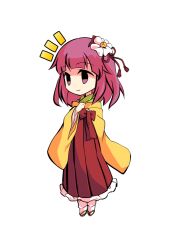  1girl chibi chibi_only commentary_request dairi flower full_body hair_flower hair_ornament hakama hand_up hieda_no_akyuu japanese_clothes kimono large_variant_set medium_hair meiji_schoolgirl_uniform pink_hair red_hakama sandals socks solo tachi-e touhou transparent_background variant_set white_flower white_socks wide_sleeves 