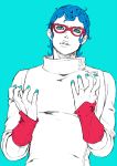  1boy blue_eyes blue_hair chonorin ghiaccio glasses jojo_no_kimyou_na_bouken red-framed_glasses rough solo 