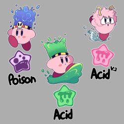  ashido_mina ashido_mina_(cosplay) blush_stickers boku_no_hero_academia colored_skin copy_ability cosplay crossover grey_background horns kirby kirby_(series) no_humans pink_hair pink_skin poison poison_kirby power_connection simple_background skewedcanvas skull_ornament star_(symbol) white_mask 