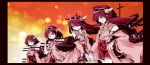  4girls adjusting_glasses dark_persona detached_sleeves glasses grin hair_over_one_eye hairband haruna_(kantai_collection) hiei_(kantai_collection) japanese_clothes kaname-y kantai_collection kirishima_(kantai_collection) kongou_(kantai_collection) machinery multiple_girls pale_skin personification red_eyes redhead siblings sisters smile turret wide_sleeves wink 