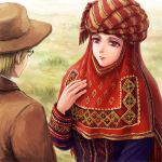  1boy 1girl looking_at_another otoyomegatari satou_toshio_(suisuisuisui) taras traditional_clothes turban 