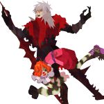  ahoge beard clown clown_nose facial_hair fate/extra fate_(series) grey_hair kuroihato lancer_(fate/extra) long_hair orange_hair polearm ranruu-kun spear weapon 