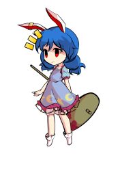  1girl animal_ears bloomers blue_dress blue_hair chibi chibi_only commentary_request dairi dress full_body kine large_variant_set mallet puffy_short_sleeves puffy_sleeves rabbit_ears seiran_(touhou) short_dress short_sleeves socks solo tachi-e touhou transparent_background variant_set white_bloomers white_socks 